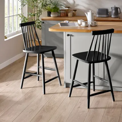 Alassio Black Spindle Back 112cm Solid Wood Bar Stool