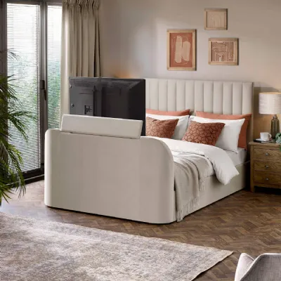 Alana Side Lift Ottoman TV Bed Cream Velvet, Double