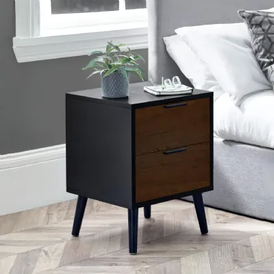 Alba 2 Drawer Bedside Walnut Black