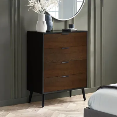 Alba 4 Drawer Wide Chest Walnut Black