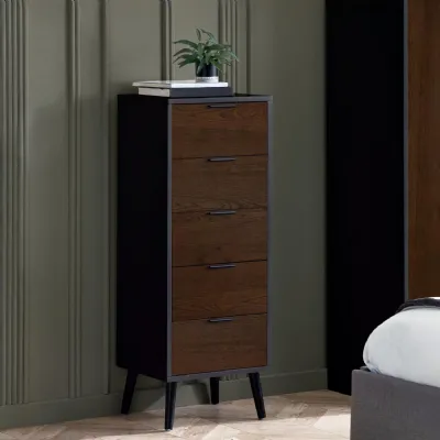 Alba 5 Drawer Narrow Chest Walnut Black