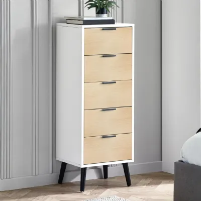 Alba 5 Drawer Narrow Chest White Oak