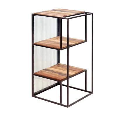Industrial Recycled Wood and Metal Frame Small Shelf Unit