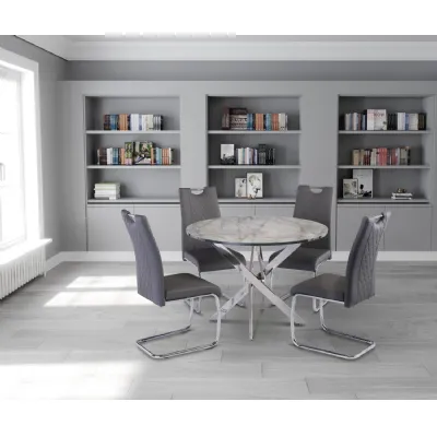 Grey Marble Effect Glass Top Round Large Dining Table 1.7m