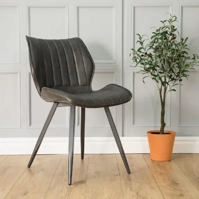 Modern Grey Vegan Leather Upholstered Dining Chair with Steel Legs