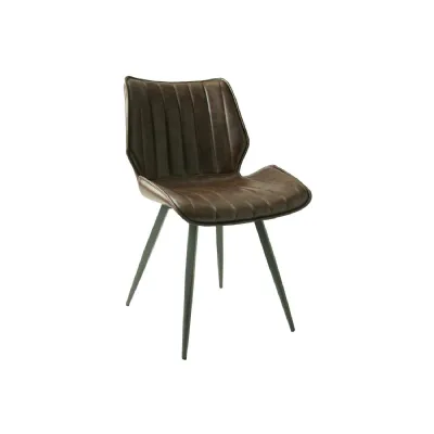 Modern Brown Vegan Leather Upholstered Dining Chair with Steel Legs