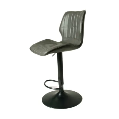 Pair of Grey Leather Upholstered Gas Lift Bar Stools