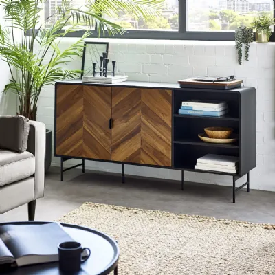 Alvin Black and Natural Wood Effect Sideboard