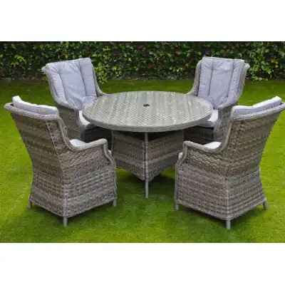 Falmouth Luxury Rattan 4 Seat Round Dining Set Plus Optional Rain Cover