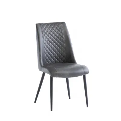 Grey Leather Effect Stitched Dining Chair Black Legs