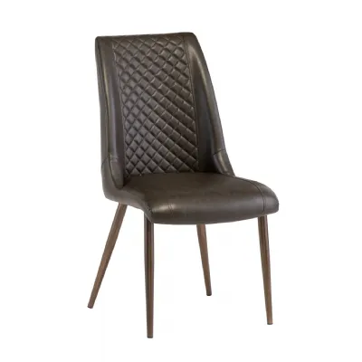 Dark Brown Leather Effect Dining Chair Antique Brass Legs