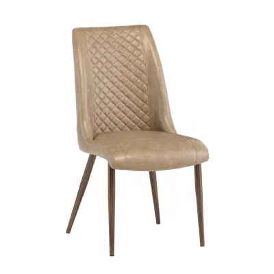 Taupe Leather Effect Dining Chair Antique Brass Legs
