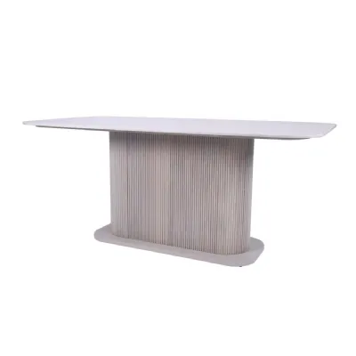 Modern White Marble Top Rectangular Mango Wood 6 Seater Dining Table