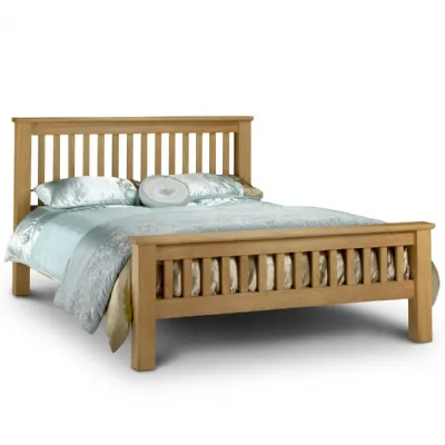 Solid Waxed Oak 5ft King Size Bed with High Foot End and Slatted Base