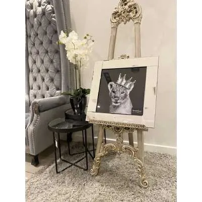 Lion Cub Silver Crown White Wall Art With Mirror Frame