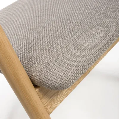 Oak Curved Back Dining Chair Grey Fabric Padded Seat
