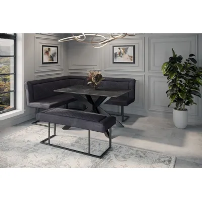 Modern Dark Grey Velvet Fabric Corner Sofa Dining Set with Black Iron Frame LHF