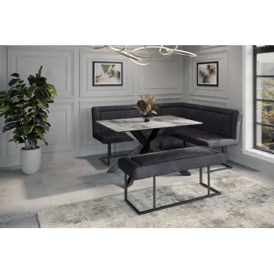 Modern Dark Grey Velvet Fabric Corner Sofa Dining Set with Black Iron Frame RHF
