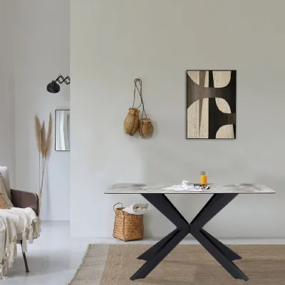 Modern Grey Ceramic and Glass Top Rectangular 4 Seater Dining Table