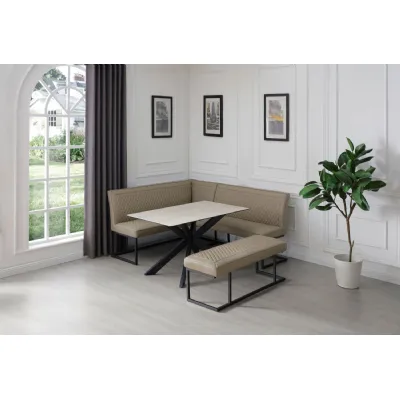 Modern Taupe PU Leather Corner Sofa Dining Set with Black Iron Frame LHF