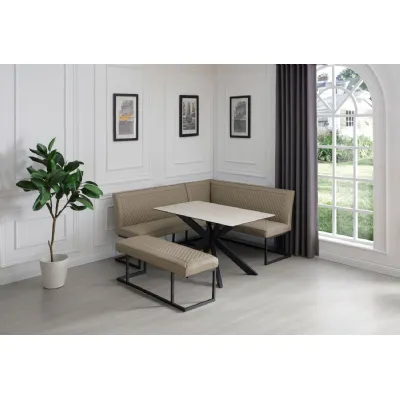 Modern Taupe PU Leather Corner Sofa Dining Set with Black Iron Frame RHF