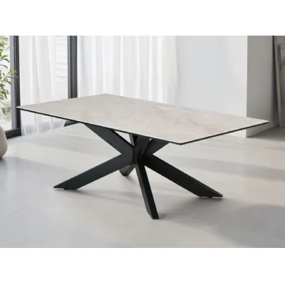 Modern Beige Ceramic and Glass Coffee Table with Black Iron Star Base