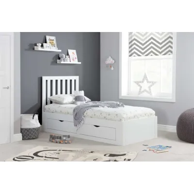 White Wood 4 Drawer Single Bed Slatted Headboard