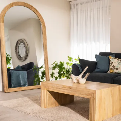 Modern Style Solid Mango Wood Extra Large Arched Decorative Mirror
