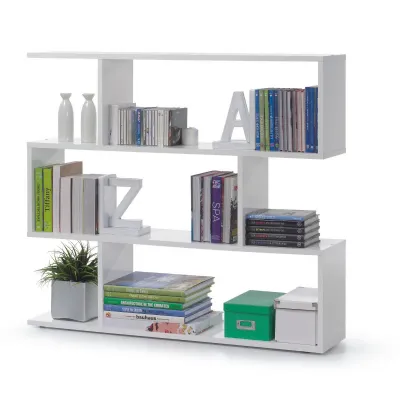 Satin White Wide Staggered Shelf Bookcase