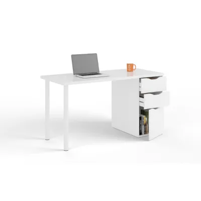 Satin White Computer Desk wIth 2 Drawers and Cupboard