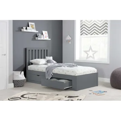 Grey Wood 4 Drawer Single Bed Slatted Headboard