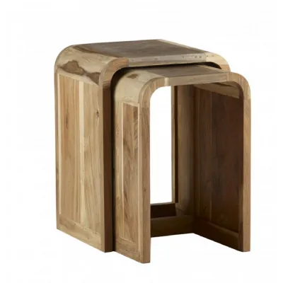 Reclaimed Wood U Shaped Nest of 2 Side Tables