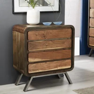 Reclaimed Wood Wide Chest of 4 Drawers Metal Legs