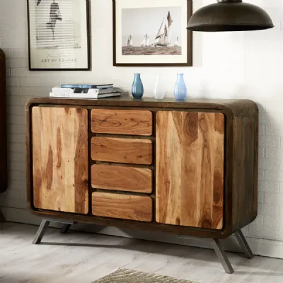 Reclaimed Wood 2 Door 4 Drawer Large Sideboard Angled Legs