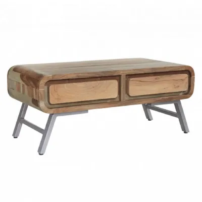 Reclaimed Wood 2 Drawer Coffee Table Metal Legs