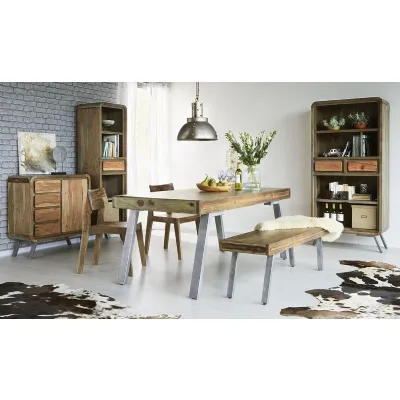 Natural Wood 180cm Large Industrial Dining Table Metal Frame