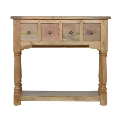 Nordic Style Mango Wood 4 Drawer Living Room Console Table With Lower Shelf 90 x 100cm