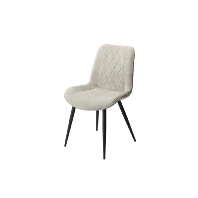 Diamond Stitch Light Grey Fabric Dining Chair Black Legs