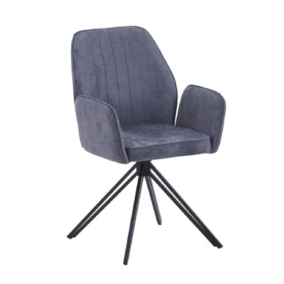 Grey Fabric Swivel Dining Chair Black Metal Legs