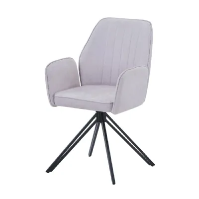 Natural Fabric Swivel Dining Chair Black Metal Legs
