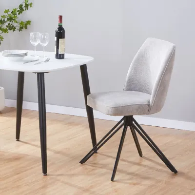 Light Grey Cord Fabric Swivel Dining Chair Metal Legs