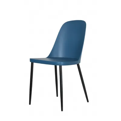 Blue Duo Dining Chair With Black Metal Legs