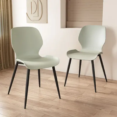 Light Green Mid Century Dining Chair Metal Legs