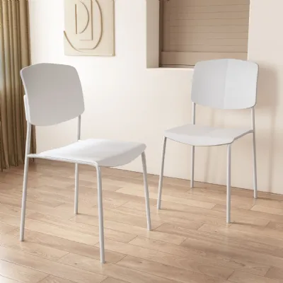 White Stackable Design Dining Chair Metal Legs