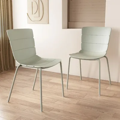 Light Green Ribbed Dining Chair Metal Legs