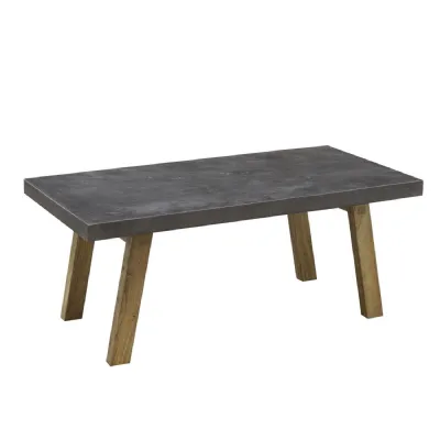 Grey Polymer Concrete Top Rectangular Coffee Table with Mindi Wood Legs