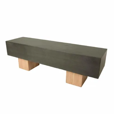 Dark Charcoal Polymer Concrete Bench with Mindi Wood Base