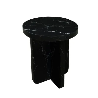 Modern Round Matt Black Lamp Side Table with Sculpted Base