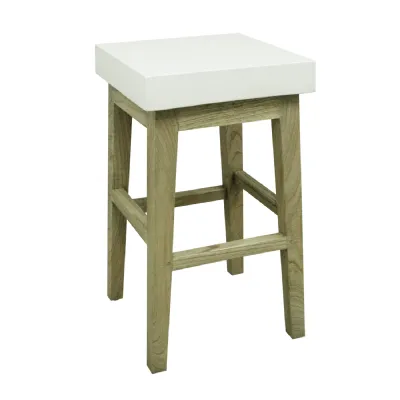 Modern Square Natural and White Polymer Concrete Seat Counter Stool