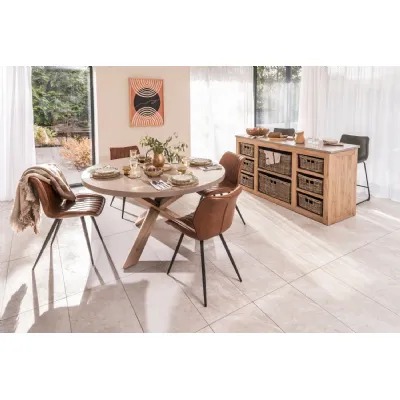 Modern Oatmeal Oak 4 Seater Round Dining Table 150cm